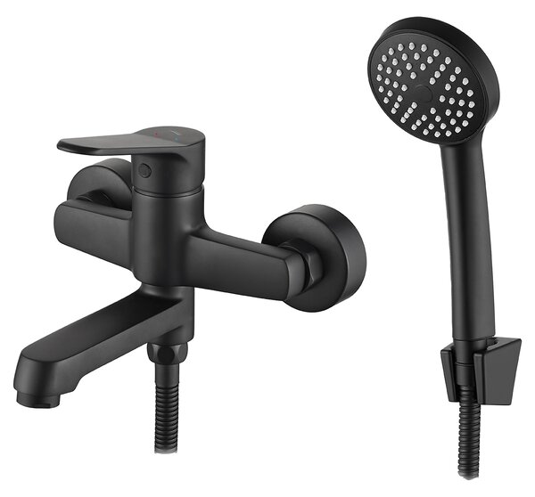 Kuchinox Atez, baterie pentru cada montată pe perete cu set de duș manual, negru mat, LAV-BTK_711D