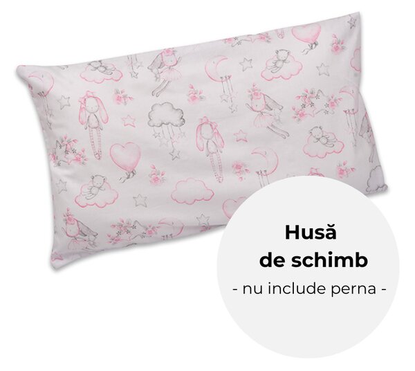 Husa din bumbac pentru perna ergonomica copii Fairy Clouds, Kidizi 30x50 cm, OEKO-TEX, compatibila Ergo 1-3 ani si 3-10 ani