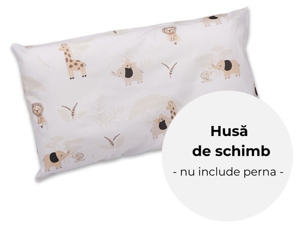 Husa din bumbac pentru perna ergonomica copii Safari Beige, Kidizi 30x50 cm, OEKO-TEX, compatibila Ergo 1-3 ani si 3-10 ani