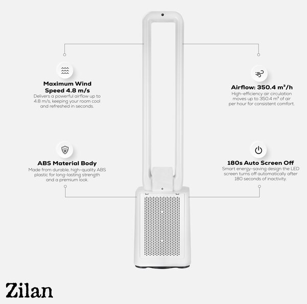 Ventilator turn fara palete ZILAN ZLN1085 - 50W BLDC, 12 viteze, timer 15h, telecomanda