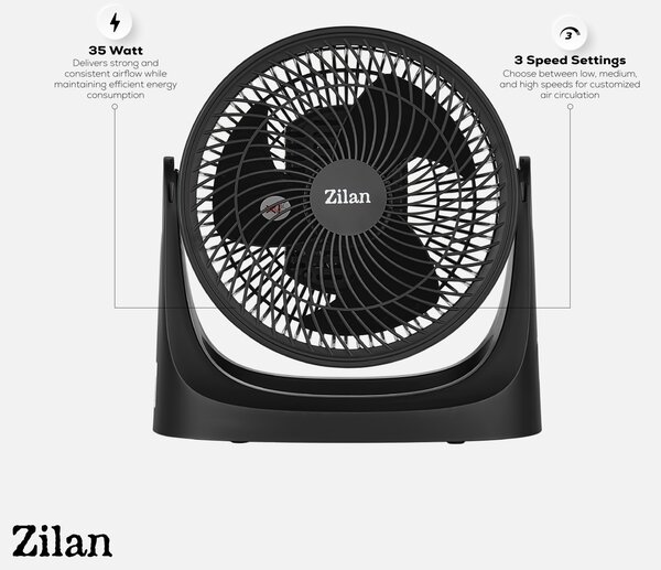 Ventilator de masa ZILAN ZLN7095 - 35W, 3 trepte, silentios, negru