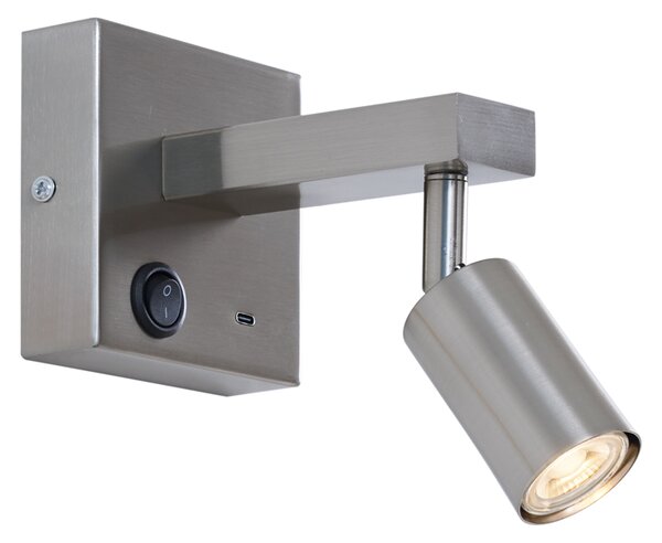 Lampă de perete modernă din oțel cu USB-C înclinabilă - Rex