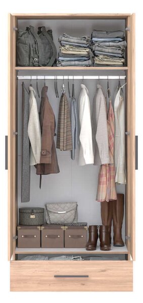 Dulap Haine Adore Trendline cu 2 usi si sertar, Stejar, 80x187x52 cm