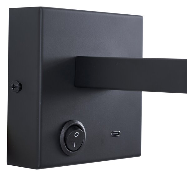 Lampă de perete modernă neagră cu USB-C înclinabilă - Rex