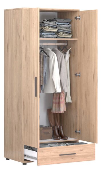 Dulap Haine Adore Trendline cu 2 usi si sertar, Stejar, 80x187x52 cm