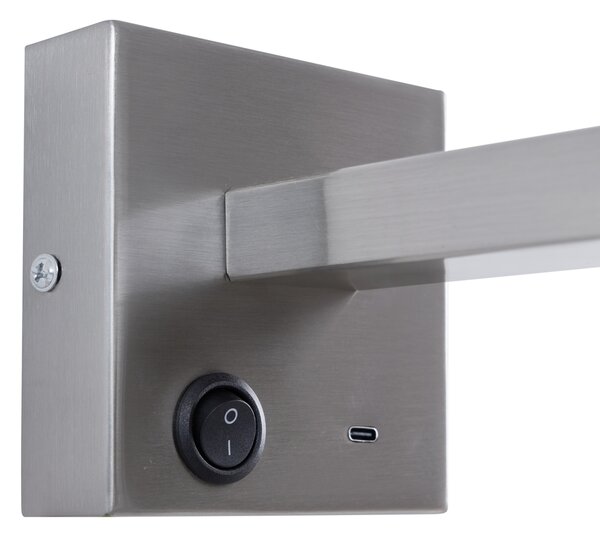 Lampă de perete modernă din oțel cu USB-C înclinabilă - Rex