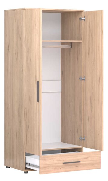Dulap Haine Adore Trendline cu 2 usi si sertar, Stejar, 80x187x52 cm