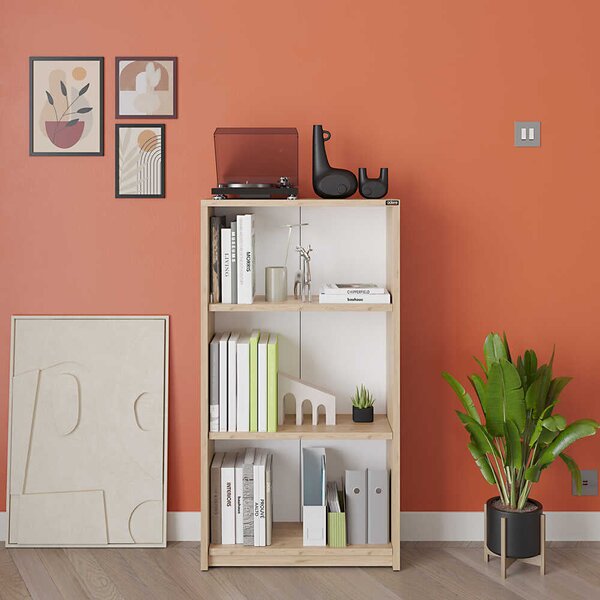 Biblioteca Adore Nino, 3 rafturi, Alb - Stejar, 58x106x23 cm