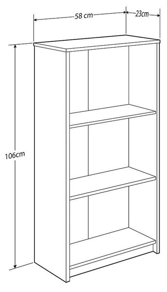Biblioteca Adore Nino, 3 rafturi, Alb - Stejar, 58x106x23 cm