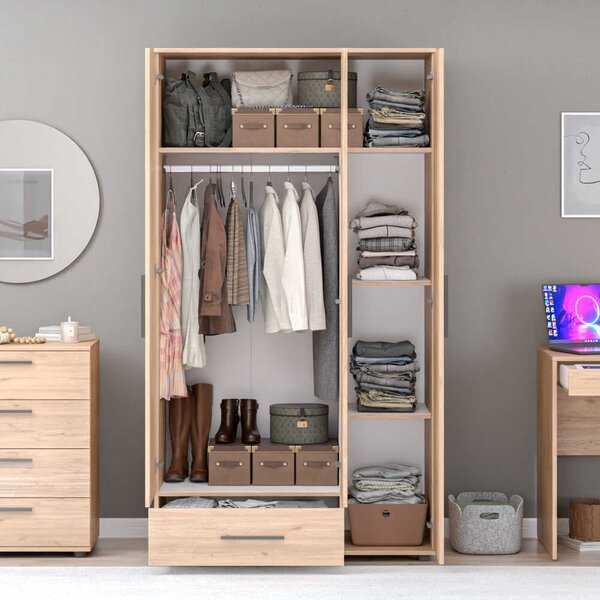 Dulap Haine Adore Trendline, 3 usi, 1 sertar, Alb - Stejar, 103x187x52 cm