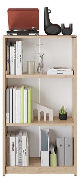 Biblioteca Adore Nino, 3 rafturi, Alb - Stejar, 58x106x23 cm
