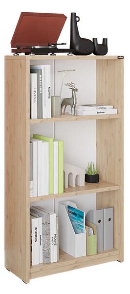 Biblioteca Adore Nino, 3 rafturi, Alb - Stejar, 58x106x23 cm
