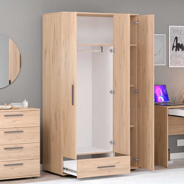 Dulap Haine Adore Trendline, 3 usi, 1 sertar, Alb - Stejar, 103x187x52 cm