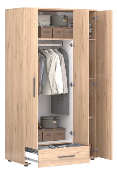 Dulap Haine Adore Trendline, 3 usi, 1 sertar, Alb - Stejar, 103x187x52 cm