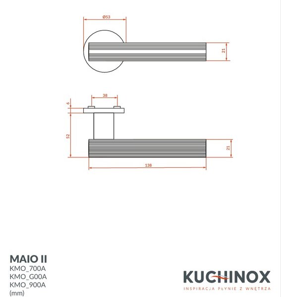 Mâner de ușă Kuchinox Maio II, negru mat, LAV-KMO_900A