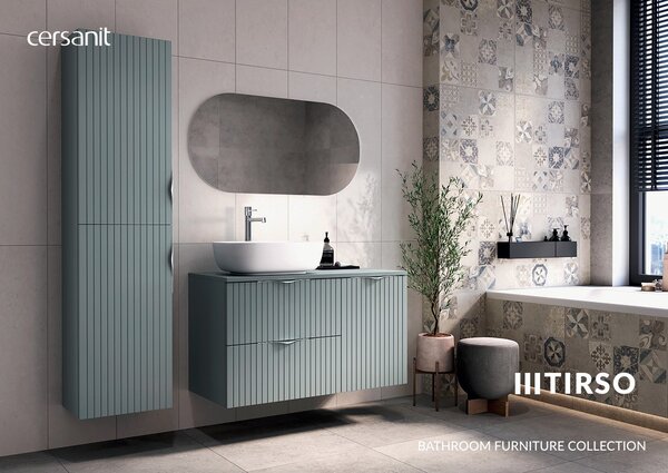 Cersanit Tirso, mobilier lavoar suspendat 594x447x572 mm + lavoar ceramic, verde mat, S801-544