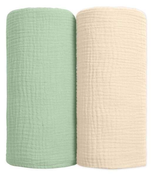 Set 2 paturi pentru bebelusi de vara din muselina dubla 100x100 cm Kidizi Mint, bumbac 100%