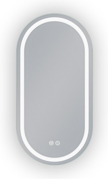Erga Lyra, oglindă ovală LED 40x80cm, 3 culori de lumină, iluminare față și spate, pernă încălzitoare anti-aburire, ERG-V01-LYRA-4080-CL
