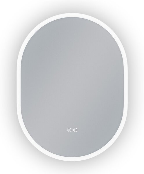 Erga Demi, oglindă ovală LED 60x80cm, 3 culori de lumină, iluminare frontală, pernă încălzitoare anti-aburire, ERG-V01-DEMI-6080-CL