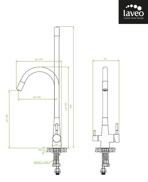 Laveo Riveco, baterie înaltă pentru chiuvetă cu pipă flexibilă și filtru de apă potabilă, negru grafit, LAV-BRIB968D