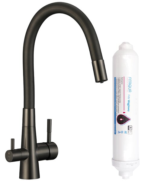 Laveo Riveco, baterie înaltă pentru chiuvetă cu pipă flexibilă și filtru de apă potabilă, negru grafit, LAV-BRIB968D