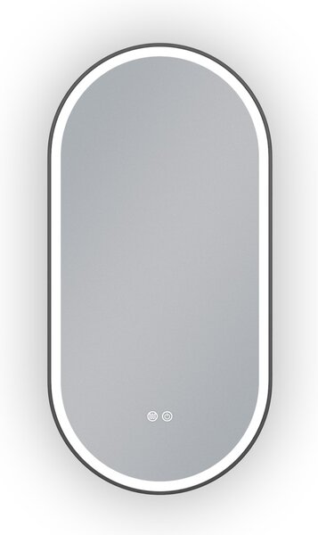Erga Gwen, oglindă ovală LED 50x100cm cu ramă metalică neagră, 3 culori de lumină, iluminare frontală, pernă încălzitoare anti-aburire, ERG-V01-GWEN-…