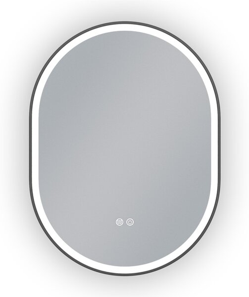 Erga Gwen, oglindă ovală LED 60x80cm cu ramă metalică neagră, 3 culori de lumină, iluminare frontală, pernă încălzitoare anti-aburire, ERG-V01-GWEN-6…
