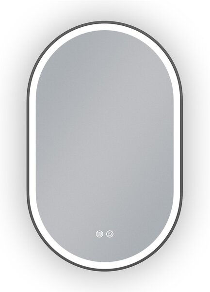 Erga Gwen, oglindă ovală LED 50x80cm cu ramă metalică neagră, 3 culori de lumină, iluminare frontală, pernă încălzitoare anti-aburire, ERG-V01-GWEN-5…