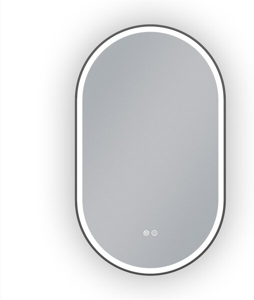 Erga Gwen, oglindă ovală LED 60x100cm cu ramă metalică neagră, 3 culori de lumină, iluminare frontală, pernă încălzitoare anti-aburire, ERG-V01-GWEN-…