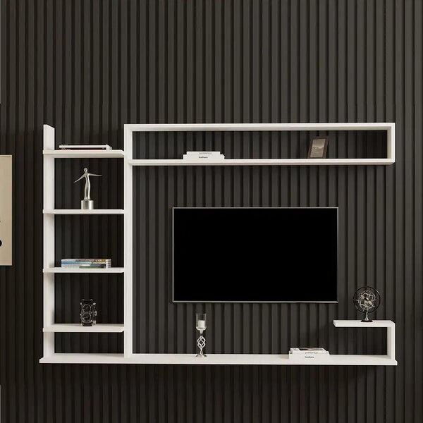Comoda tv pentru perete cu raft, culoare alb 180 cm