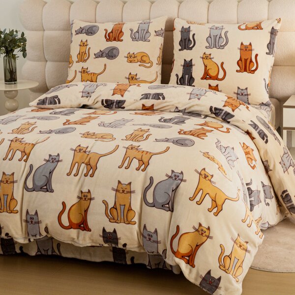 Lenjerie cocolino COLORED CATS crem Dimensiunile lenjeriei: 70 x 90 cm | 140 x 200 cm