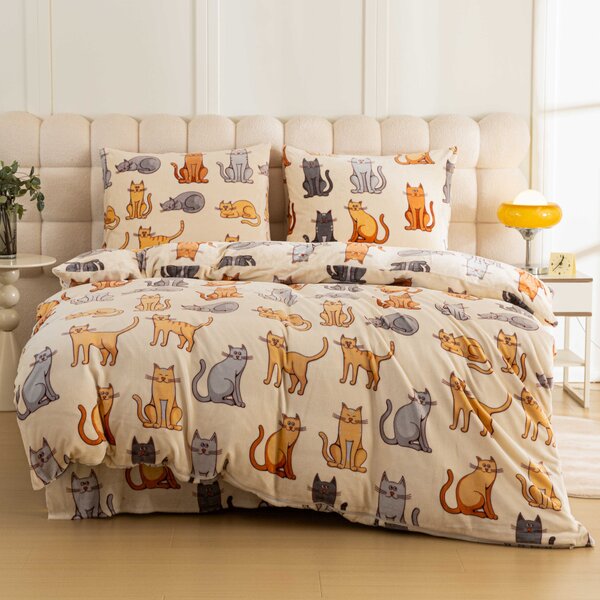 Lenjerie cocolino COLORED CATS crem Dimensiunile lenjeriei: 70 x 90 cm | 140 x 200 cm
