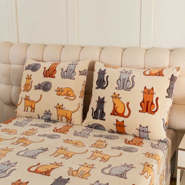 Lenjerie cocolino COLORED CATS crem Dimensiunile lenjeriei: 70 x 90 cm | 140 x 200 cm