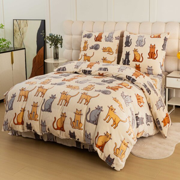 Lenjerie cocolino COLORED CATS crem Dimensiunile lenjeriei: 70 x 90 cm | 140 x 200 cm