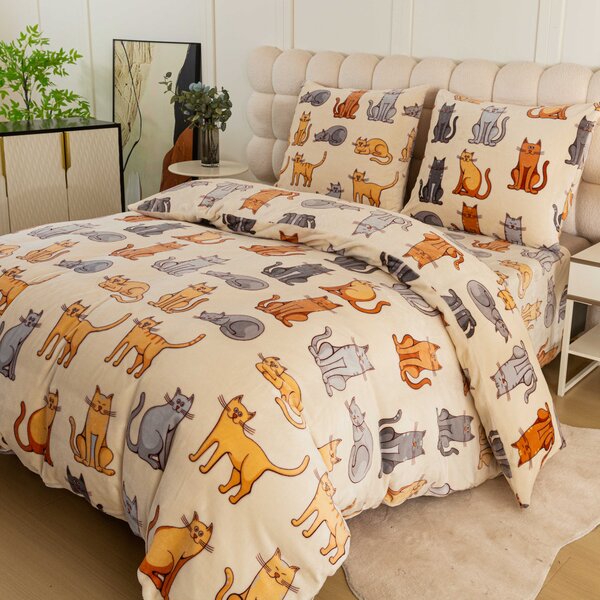 Lenjerie cocolino COLORED CATS crem Dimensiunile lenjeriei: 70 x 90 cm | 140 x 200 cm