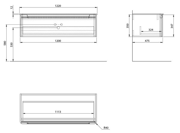 Sapho Sapho, dulap lavoar KERALA 120x35x47,5cm, 1x sertar, alb lucios, KR120-3030