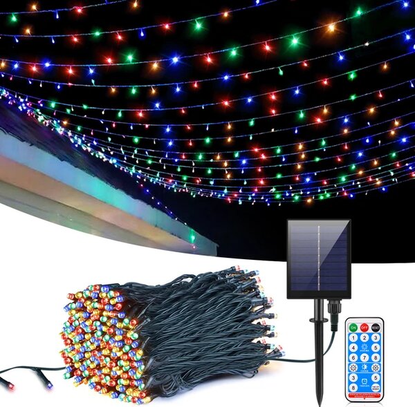 Instalatie solara 1000 LED, 100 M pentru exterior, Multicolor