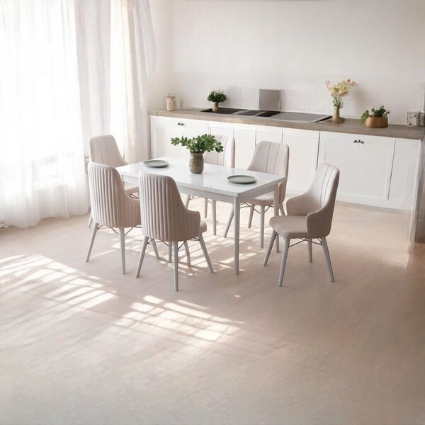 Set Masa Modella Vela alba cu 6 scaune crem ®️