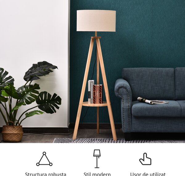 HOMCOM Lampa de Podea din Lemn cu Intrerupator de Pedala, Design Modern, pentru Living sau Dormitor, 154cm Inaltime | Aosom Romania