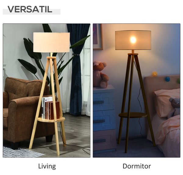 HOMCOM Lampa de Podea din Lemn cu Intrerupator de Pedala, Design Modern, pentru Living sau Dormitor, 154cm Inaltime | Aosom Romania