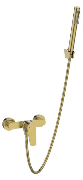 Invena Alonia, baterie de duș cu montare pe perete și set de duș manual, auriu mat, INV-BN-70-009-V