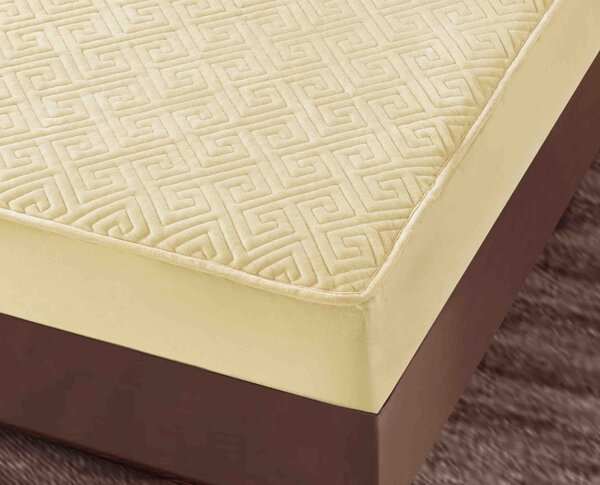 Husa de pat cu elastic + 2 fete perna, catifelate, tip topper, 160 x 200 cm, Crem
