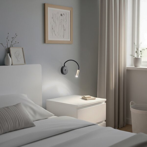 TK Lighting Aplică de perete Lagos USB, negru/auriu, 27 cm, lampă citit, G9, Negru, dormitor, Metal, Modern, Soclu de perete jos