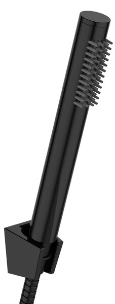 Invena Alonia, baterie de duș cu montare pe perete și set de duș manual, negru lucios, INV-BN-70-004-V