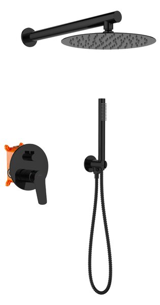 Invena Alonia, set de duș încastrat cu duș manual și paravan, negru lucios, INV-BS-70-004-V