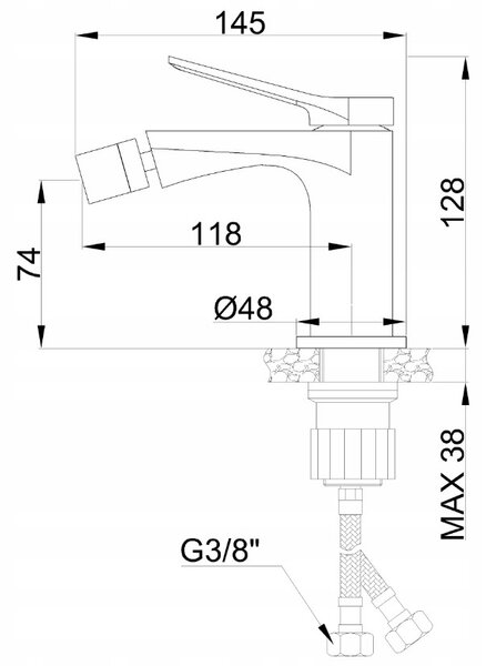 Invena Alonia, baterie bideu h-128, cromată, INV-BB-70-001-V