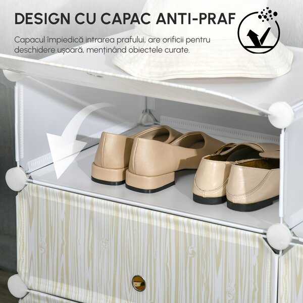 HOMCOM Mobilier Modular pentru Încălțăminte, 6 Cuburi Design Semicristal din PP și ABS, 45x35x17cm, Alb, Soluție Compactă | Aosom Romania