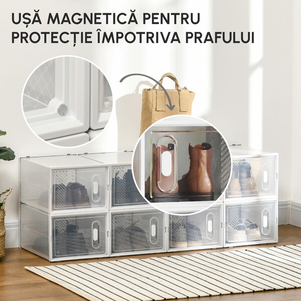 HOMCOM Mobilier pentru Încălțăminte cu Ventilație, 8 Cuburi din Plastic PP, Alb și Transparent, 28x36x21cm, Design Modern | Aosom Romania