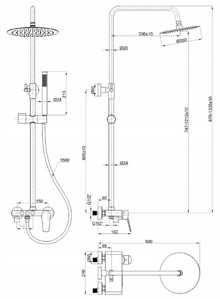Invena Alonia, set de duș cu duș manual și cap de duș, cromat, INV-AU-70-D01-V