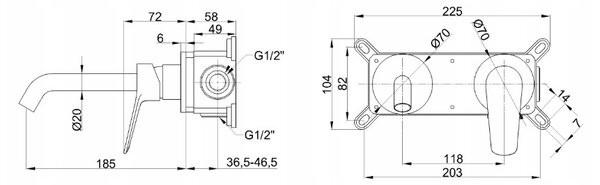 Invena Alonia, baterie lavoar încastrată cu sistem de montare I-box, negru lucios, INV-BP-70-U04-V